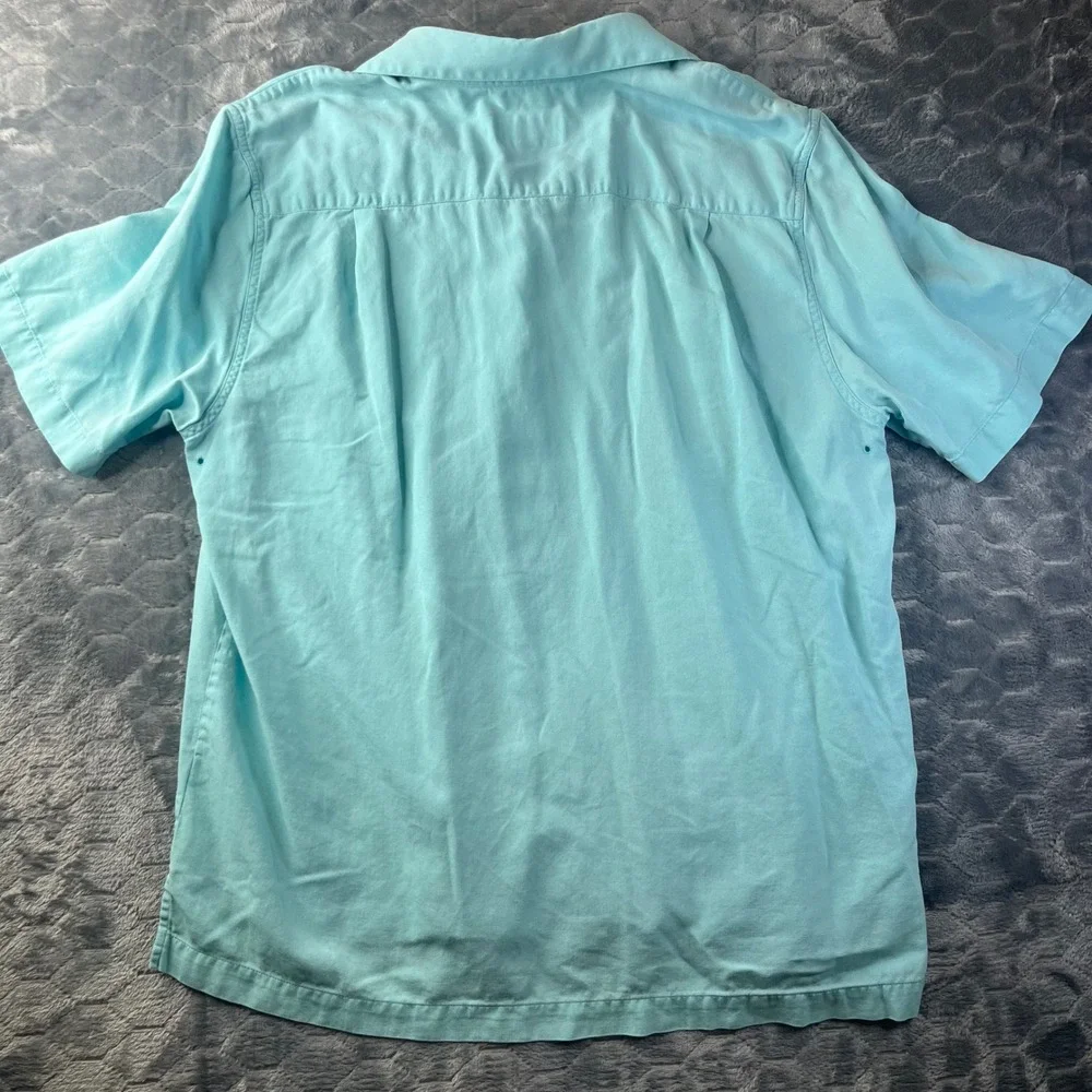 Nat Nast Button Down Shirt Mens L Seafoam Green Silk Cotton Panel Bowling Short